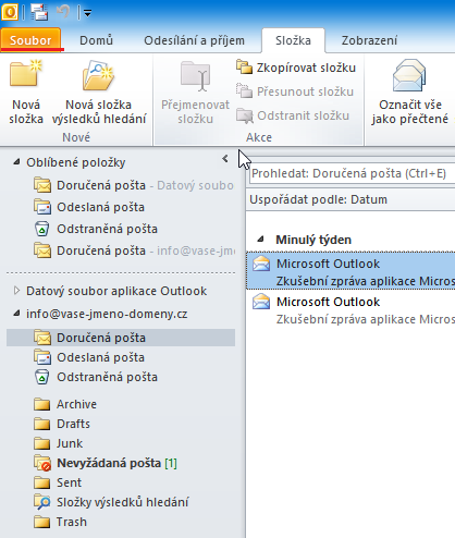 Kontrola nastavení: Microoft Outlook 2010 krok č.2
