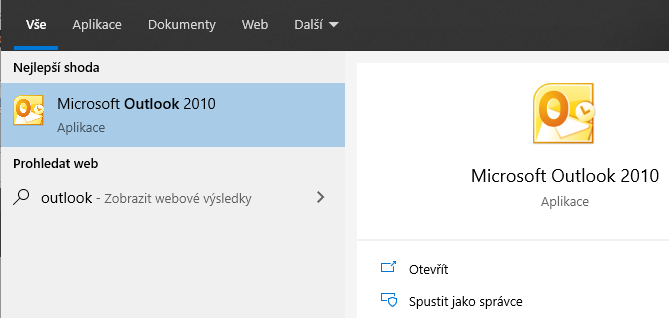 Nastavení: Microoft Outlook 2010 krok č.1